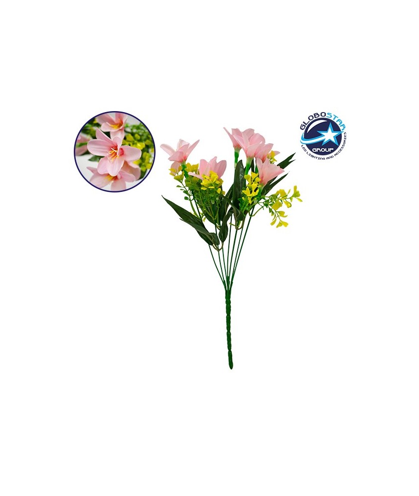 GloboStar® 09083 Τεχνητό Φυτό Διακοσμητικό Μπουκέτο Rain Lily Ροζ M15cm x Υ33cm Π15cm με 7 Κλαδάκια